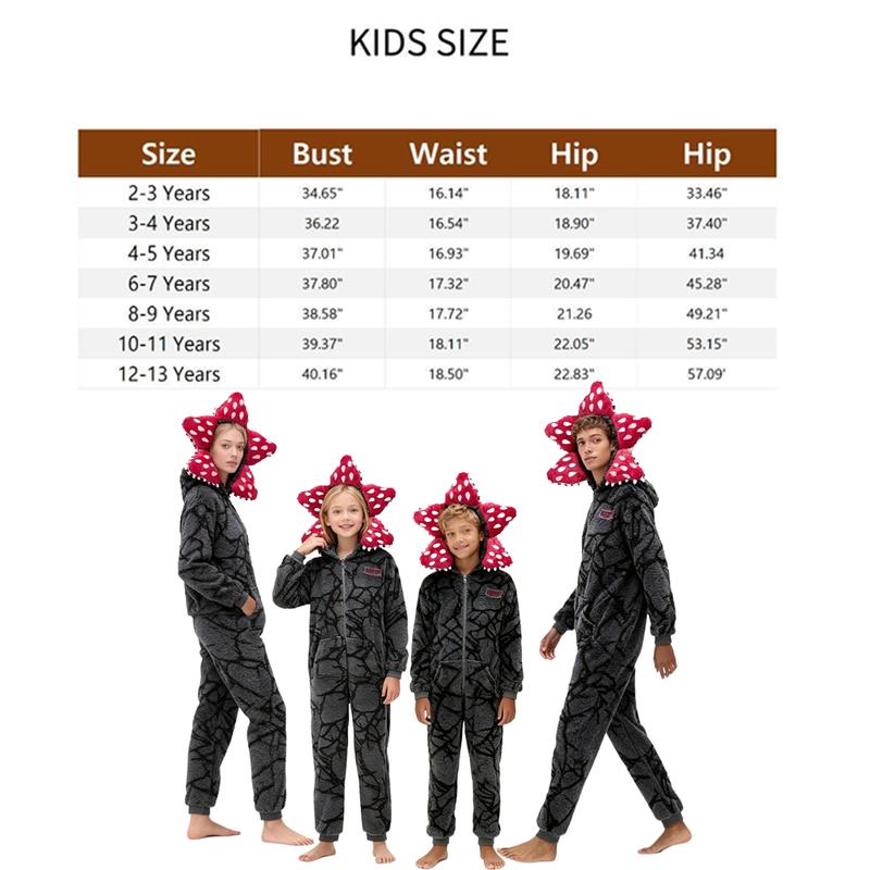 Novelty Demogorgon Onesie Costume | Stranger Things Pajamas for Adults & Kids | Hooded Jumpsuit Christmas Sleepwear, Fleece PJS for Cosplay, New Year Gifts