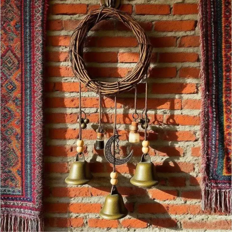 Witchy Guardian Bells | Black & White Jar | Wiccan Altar Door Knob Blessing Decor