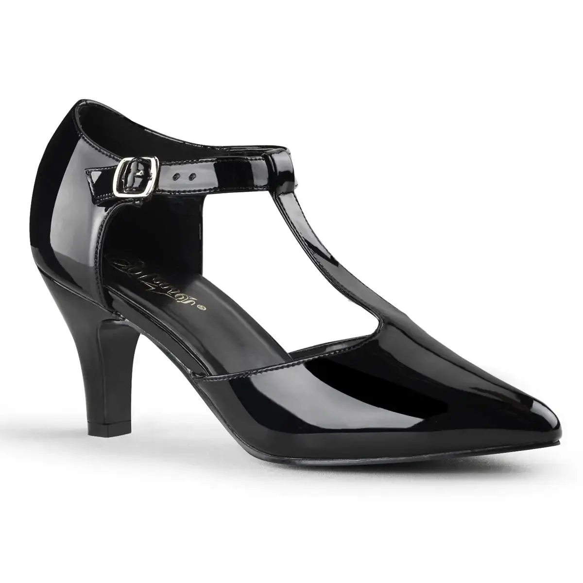 Pleaser Pink Label Divine-415 Women's D'Orsay T-Strap Pump Black Faux Leather