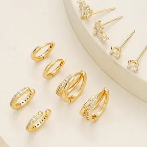 JEYFULL Cartilage Hoop Earrings for Women - 14K Gold and Silver Plated Cubic Zirconia Earrings Stacking Set Funky Earring Jewelry for Back to School