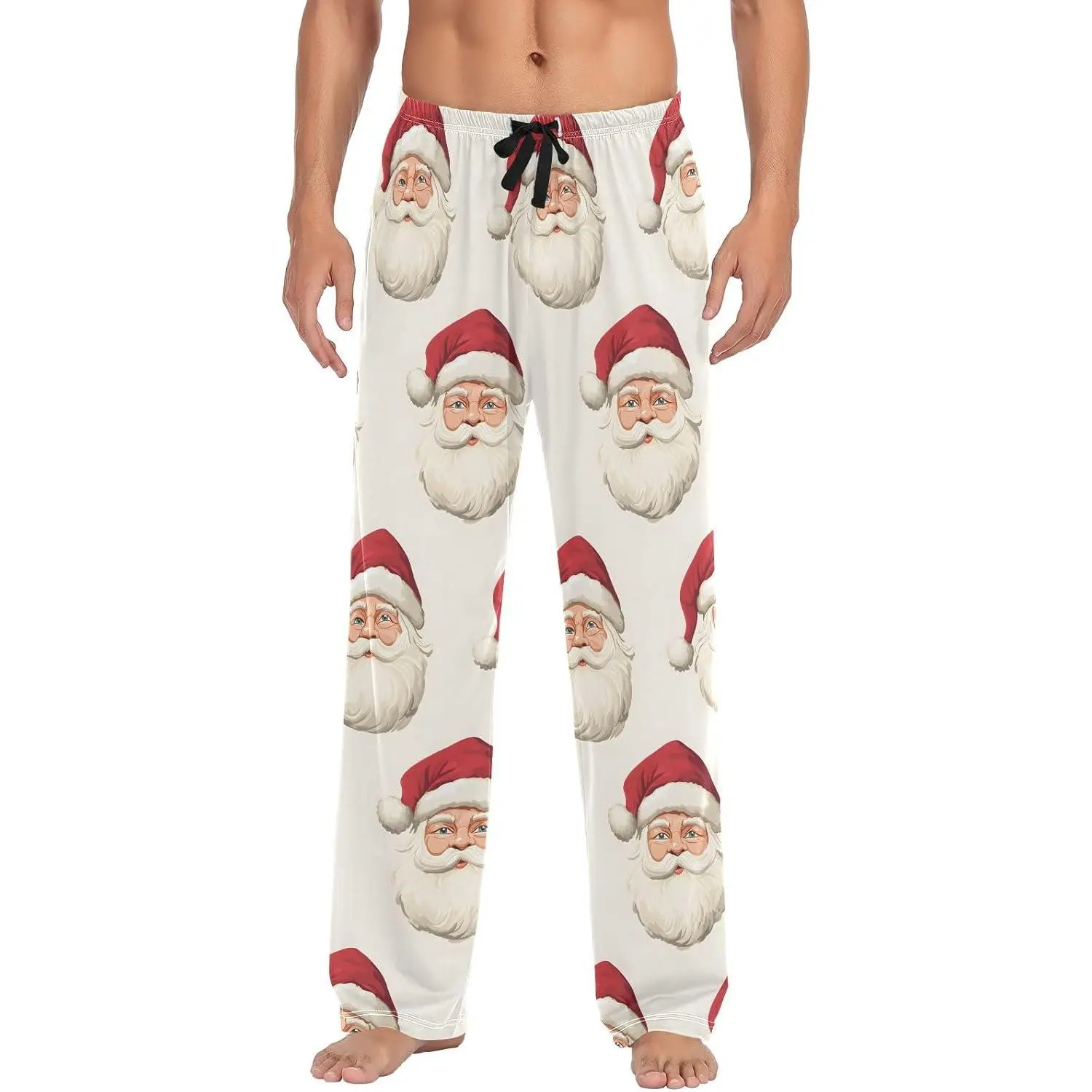 Men's Pajama Pants Santa Head Christmas Sleep Bottoms Lounge Sleepwear with Pockets Drawstring