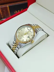 Log Series Moon Window Automatic Movement Watch, Waterproof Luminous Calendar Quartz Watch, Casual Stainless Steel Butterfly Clasp, Analog Watch, Quartz Wristwatch, Waterproof Watches