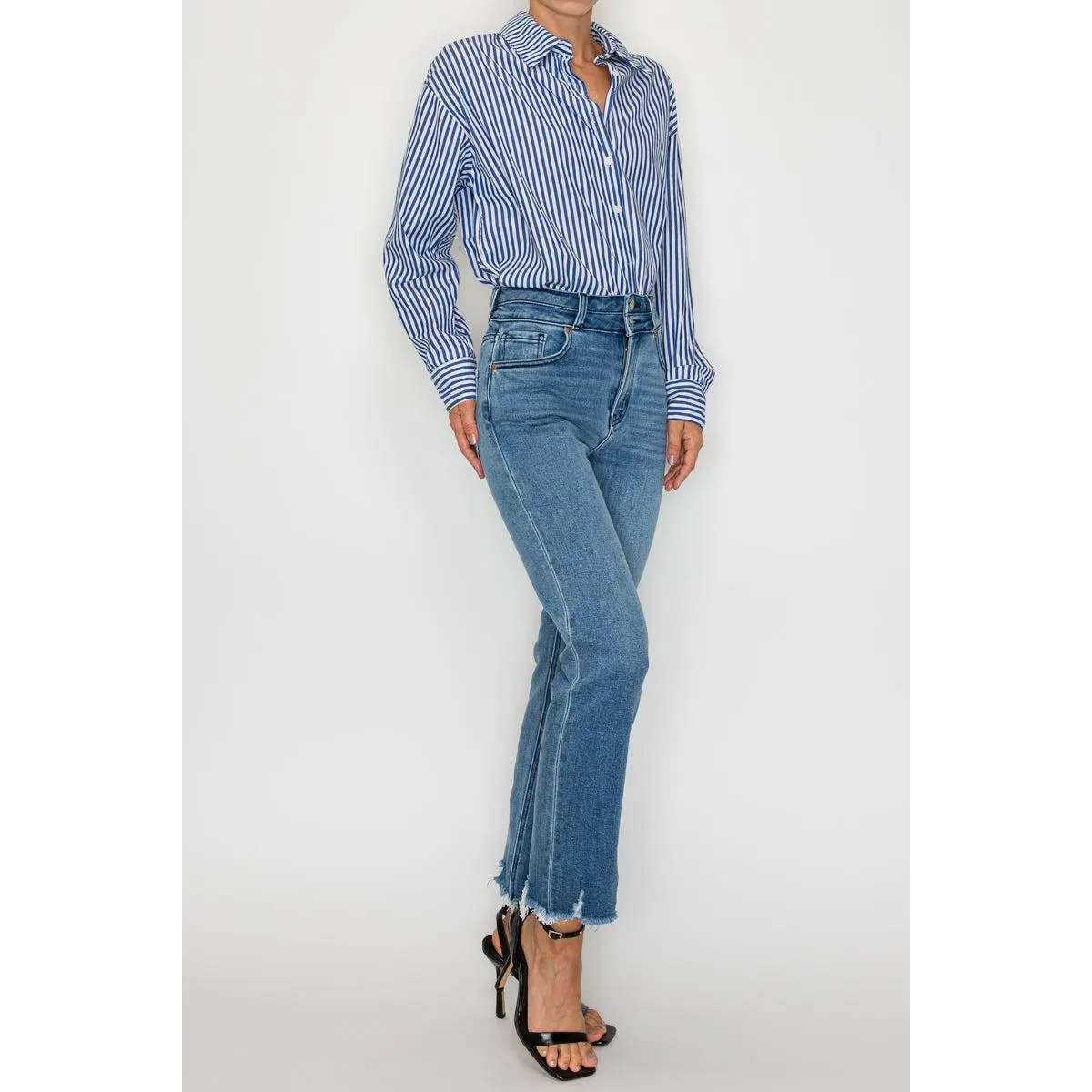 Altitude Heights Corset Double Waistband Straight Frayed Hem Jeans