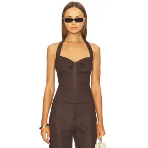 Bardot Rixton Linen Halter Top in Chocolate