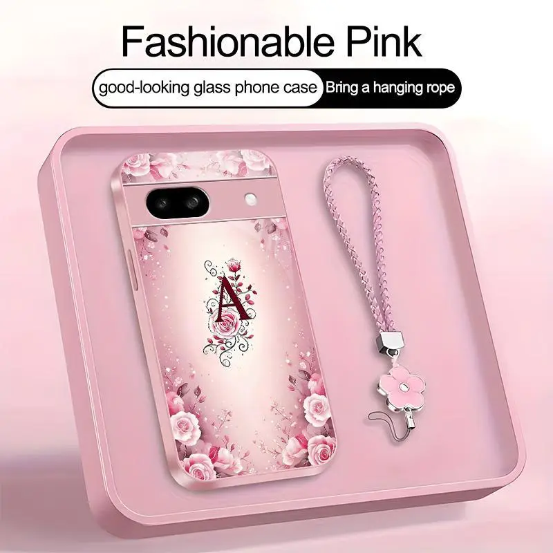 Suitable for [Google Pixel 8a] high-end women's phone case🤩，a beautiful four-leaf clover lanyard is included🍀，a free four-leaf clover lanyard is included, with 26 letters of the alphabet to choose from and  exquisite Rose flower patterns 952