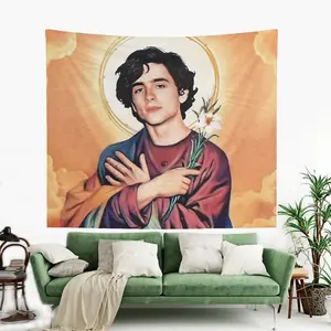 Saint Timothee Chalamet Tapestry, Rock Band Singer Funny Meme Jesus Wall Hanging Tapestry for Bedroom Living Room Dorm décor Freeship