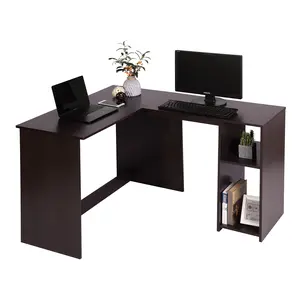 L-Shaped Desk with Bookshelves, Computer Desk Home Office Work Desk Brown