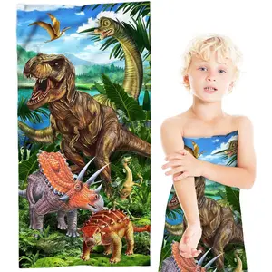 Dinosaur Beach Towel, Dinosaur Towel for Boys, Forest Microfiber Beach Towels for Kids Toddler 30" x 60", Cartoon Animals Sand Free and Quick Dry Bath Pool Swim Towel for Travel Teens Gifts