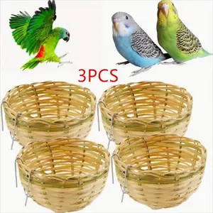New 3-Piece Bird Nest Set, Natural Bamboo Hand-Woven Bird Cage House, Incubation Hole for Parrots, Finches, Swallows, Winter Bird Nest Craft, Parakeet Cages