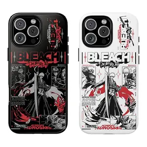 Stylish Bleach anime Ichigo Kurosaki phone case, black and white color scheme, compatible with iPhone 17/16/15/14/13/12/11 Pro Max/Plus and Samsung Galaxy S23FE/22/23/24/25. A perfect gift for family and friends.