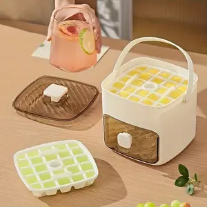 48 Cube Ice Maker with Easy Press Lid - Double-deck portable design includes silicone trays, durable plastic construction for DIY frozen food and beverages, ideal for summer beverages, Countertop Ice Maker, Beverage Cooling, Modern Kitchen Gadgets