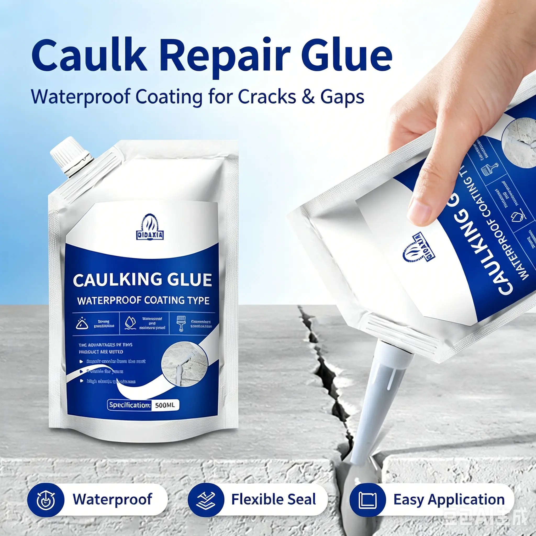 Self-Leveling Concrete Crack Sealant for Driveway, Sidewalk & Flat Roof Gaps, Heavy Duty Waterproof Concrete Repair Filler, Suitable for Pipes, Roofs, Walls, DIY Home Maintenance Kit with Easy Application