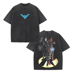 Retro Nightwing & Red Hood "Dynamic Duo" Double-Sided Vintage Washed Unisex Oversized Heavyweight Cotton Streetwear Apparel
