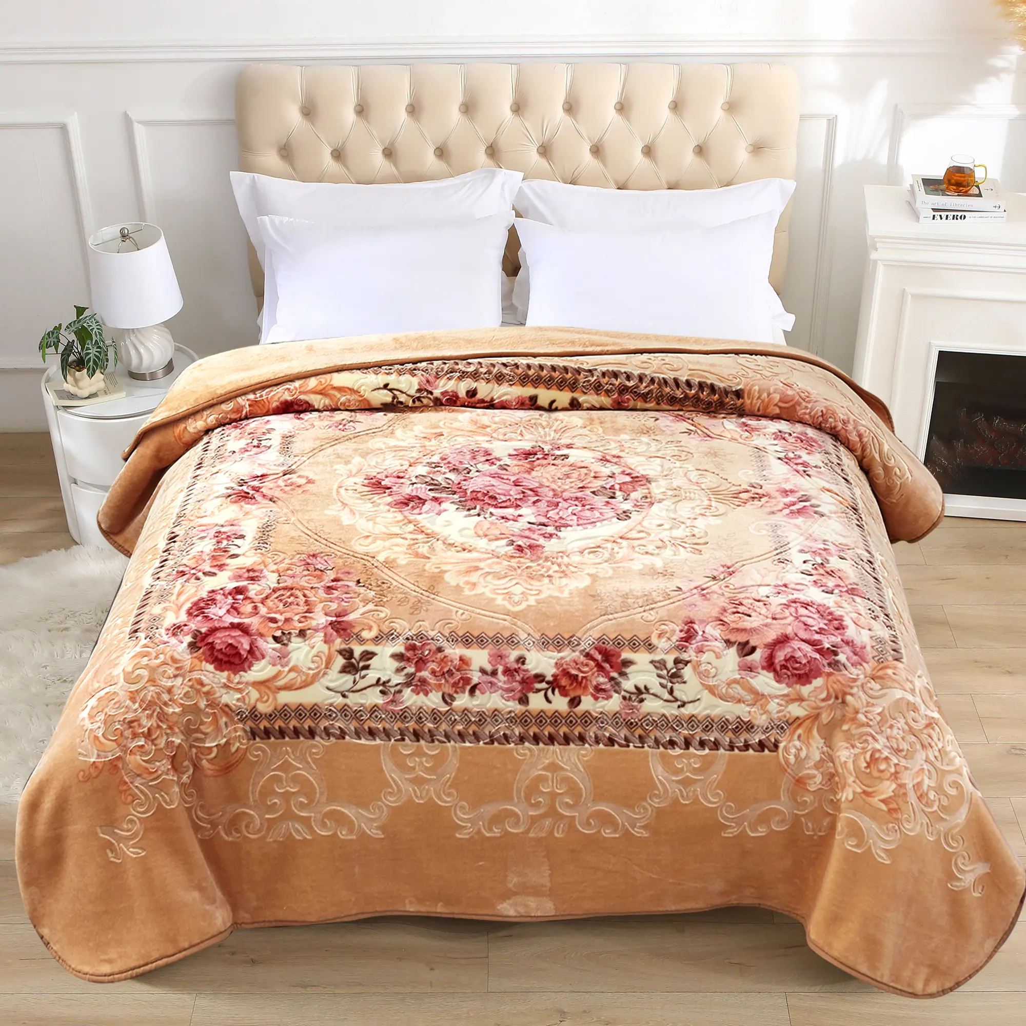 Thick Soft Plush Bed Blanket - Vintage Embossed Floral Design, Cozy Sofa Throw for Fall Winter Home Decor with Cozy Room Vibes