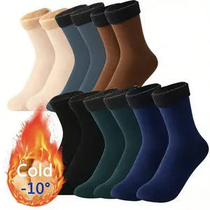 5 Pairs Autumn Winter Socks for Women Thickened Fleece Lined Cold-Proof Warm Self-Heating Snow Socks Unisex Floor Socks Mid-Calf Socks