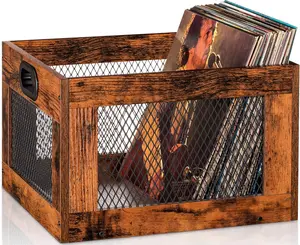 Wooden Vinyl Record Storage Crate Classic Cube Record Organizer, Holds Over 100 Records, Brown Vinyl Record Holder for Albums, Super Easy to Assemble