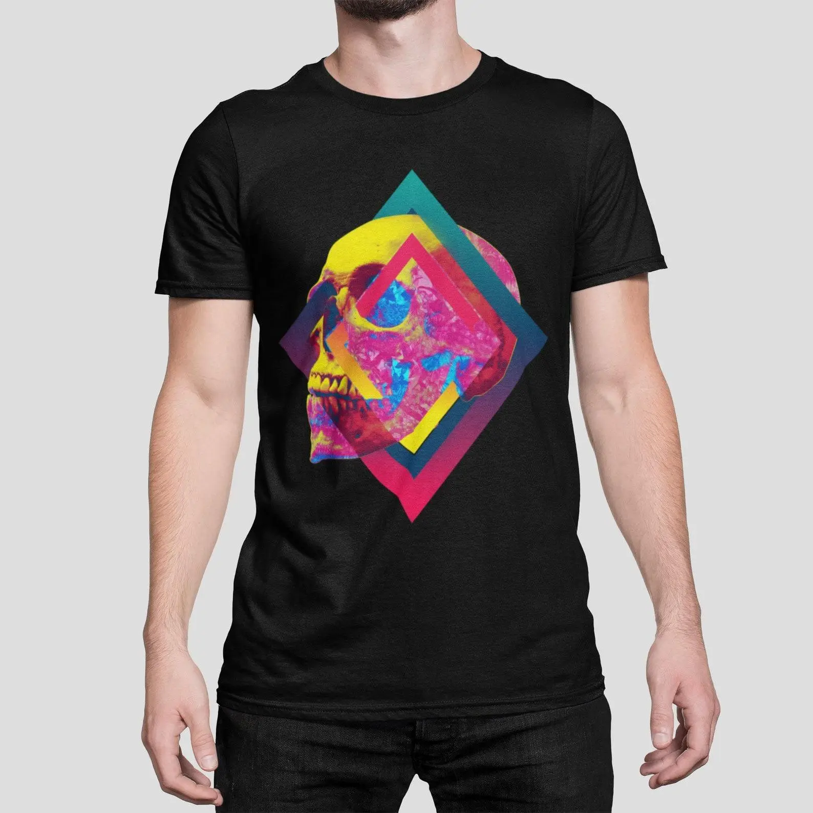 Colorful Abstract Skull Art Print Men's T-shirt
