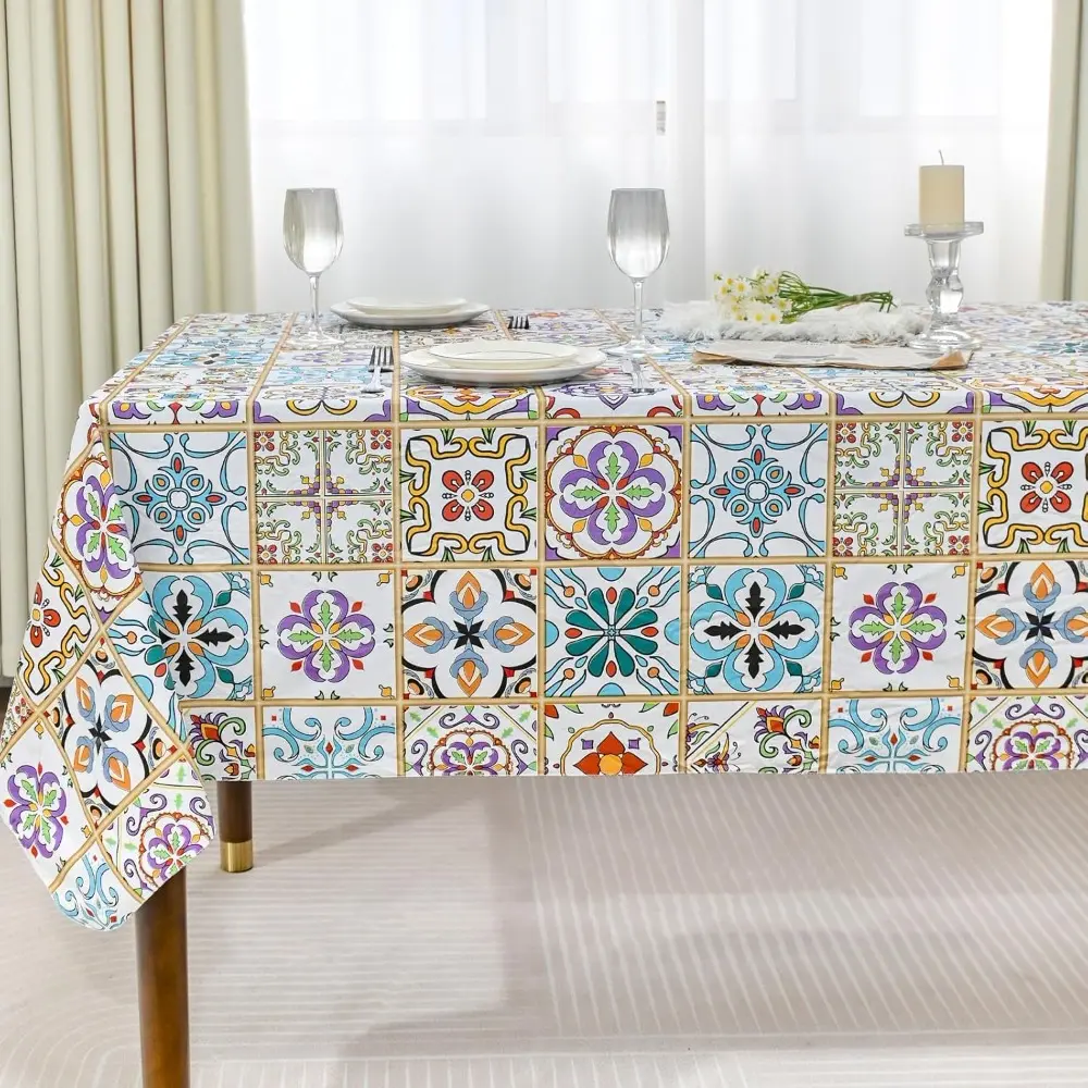 60 x 84 Rectangular Thick Vinyl Tablecloth - Waterproof, Spill-Proof, Flannel-Backed with Unique Print, Home Supplies for Family Dinners, Parties