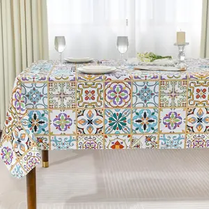 Rectangle Table Cloth, Waterproof Vinyl Tablecloth with Flannel Backing, Table Linens, Plastic Tablecloths For Dinner,Kitchen,Parties, 60"x84"