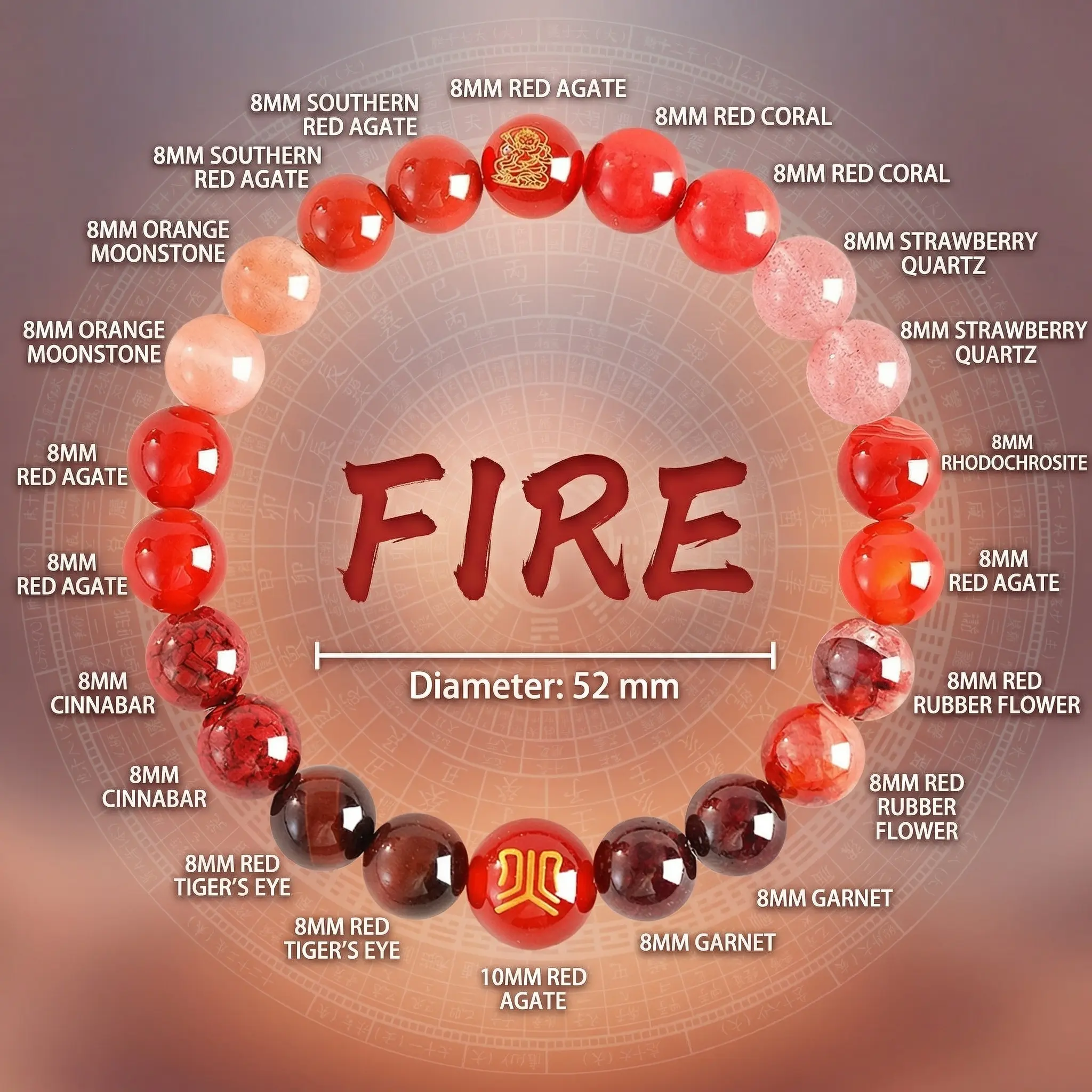 The Element Master Bracelet- Five Elements Balance Energy-  | Wood • Fire • Earth • Metal • Water-All Natural Stone