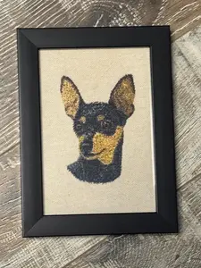 Miniature Pinscher Doberman Dog Machine Embroidered and Framed! Unique Canine Charm Tabletop Decor for Home or Office! Other Designs and Breeds Available! Desktop Decoration Signs