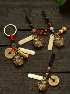 Handmade Feng Shui Blessing with Lucky Cat Pendant, Three-Animal Decoration, Car & Bag Accessory Gift, Fashionable Alloy Keychain, Trendy Cute Keychain