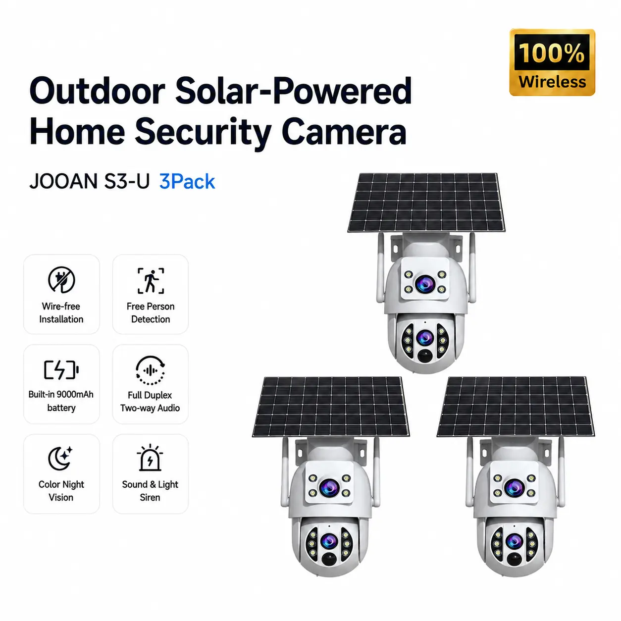 3-Pack JOOAN 2K Solar Security  Outdoor Wireless, WiFi Battery Surveillance  with 330° Pan 90° Tilt, Auto Tracking, Night Vision & Person Detection outdoorfun cameras