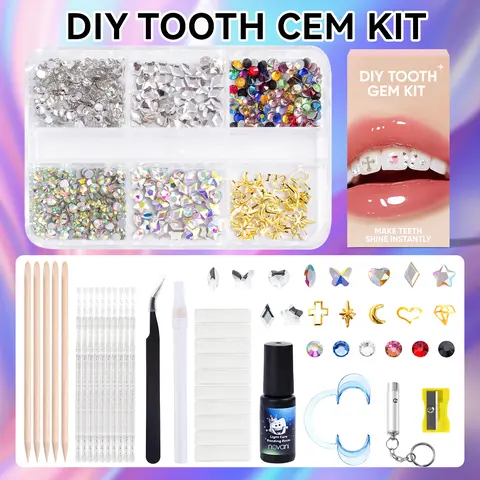 QIAO CRYSTAL Unisex DIY Tooth Gem Starter Kit - Plastic DIY Accessories, Teeth Accessory with Glue and Light Tools, Rhinestones for Simple Smile Upgrades, All-Seasons Fashion Decor Multi-Pack