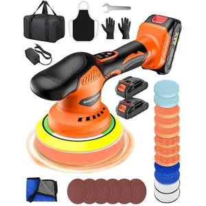 Cordless Car Buffer Polisher, 8 Variable Speed Car Polisher with 2x 21V 2000mAh Batteries & 18 PCS Attachments, 2800-6000RPM Cordless Car Polishing Machine for Waxing, Polishing & Scratch Removal