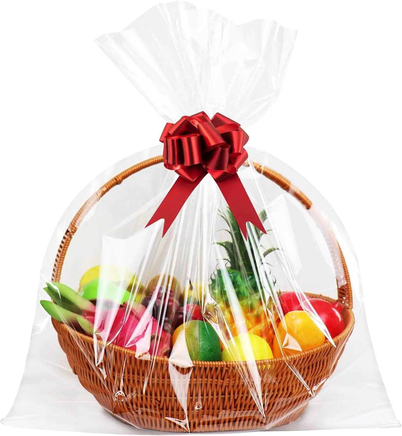 10 Pack  Cellophane Bags, 40 x 55 inch, 3 Mil Thicker Clear  Bags for Baskets Wrapping Plastic,  Huge Clear Cellophane Wrap  Basket Bag