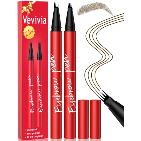 Vevivia Beauty Women's 2-Pack 4-Tip Liquid Micro Brow Enhancing Color Pens - All-Day Wear, Sunscreen, Fills Gaps & Hairline, #SohoChic Best Value Set, Eyebrow Products, Natural Eyebrow Pencil, Waterproof Brow Pen, Cosmetic, Makeup Products