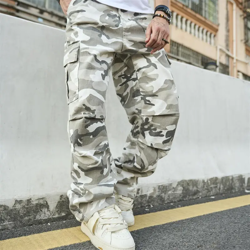 Men Stylish Camouflage Multiple pockets Cargo Jeans Trousers Male Streetwear Loose Casual Carpenter Straight Denim Pants Summersale