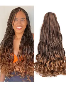 Synthetic French Curl Braiding Hair for Black Women Afro Curly Braided 22Inch 8Packs Curly Braiding Hair for Box Braids 75g/Pack Bouncy French Curly Braiding Hair Extensions Synthetic Curly Wavy