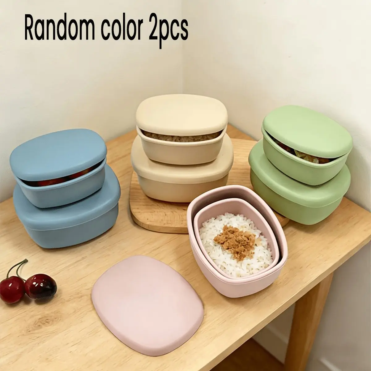 2-Pack Silicone Food Storage Containers, Reusable Nested Bento Box Set, Leak-Proof, Dishwasher & Refrigerator Safe, Ideal for Fruits & Foods