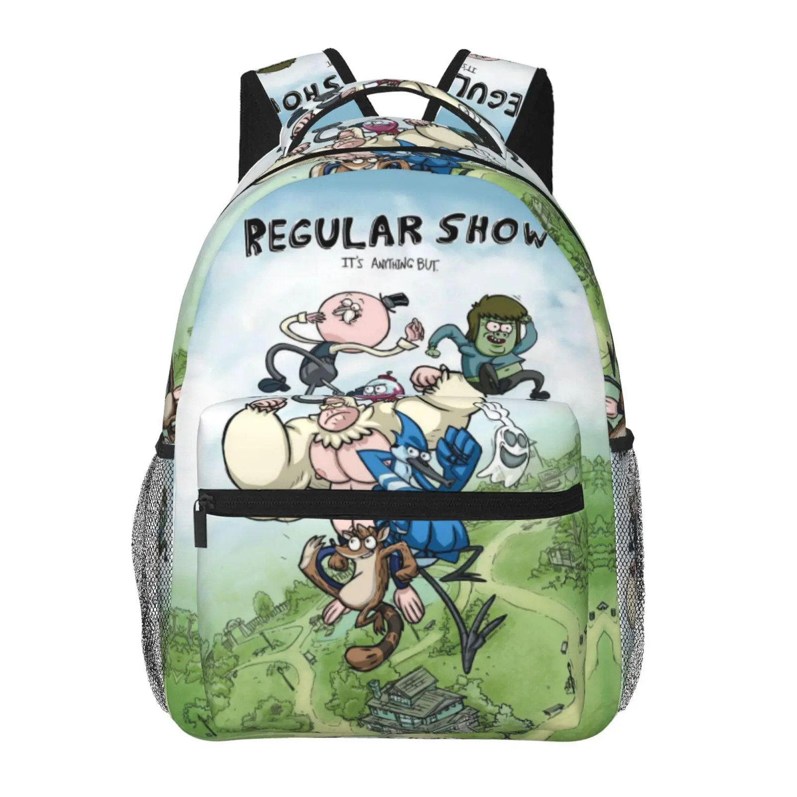 Cool Regular Show backpacks for school 2026/2027, large capacity cartoon print, Regular Show laptop daypack for campus daily commute, lightweight portable Regular Show book bag, gift for kids, teens, students