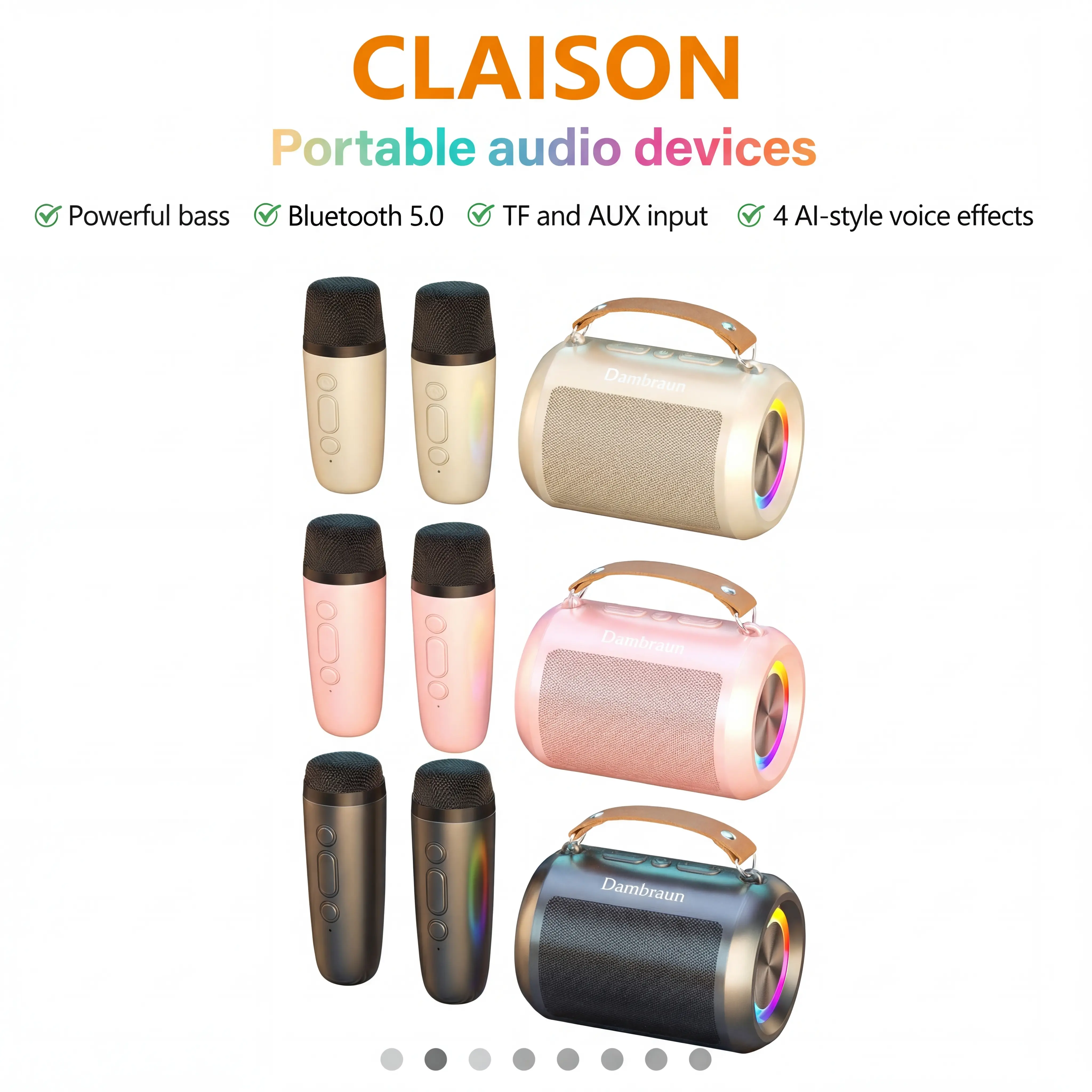 Claison 818 Portable Bluetooth 5.0 Speaker - Portable Speakers with Bass Boost, 2 Microphones, Smooth Connectivity, Fun Audio, Practical Features, Ideal Gift for Kids
