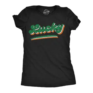 Womens Funny T Shirts Lucky Glitter Sarcastic St Patricks Day Graphic Novelty Tee For Ladies Funny Womens T Shirts Cute Vintage Fashion Casual Ladies T-Shirt Gift Saint Patrick's Day Tops for Women Funny Black -