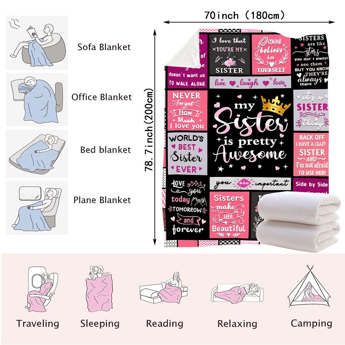 1 PC Sisters Friendship Flannel Throw Blanket, Colorful Patchwork Design, Heartwarming Quotes, Perfect for Bedroom & Sofa, Cozy Atmosphere