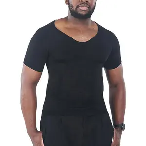 KOCLES Gynecomastia Plain Compression Shirts for Men, Shapewear Undershirt Body Shaper, V-Neck T-Shirt Workout, Tummy Control Undershirts, Hide Tummy Gynecomastia Shapewear Top Spandex shirt, Short Sleeve Seamless Garments, Compression Garment  Menswear