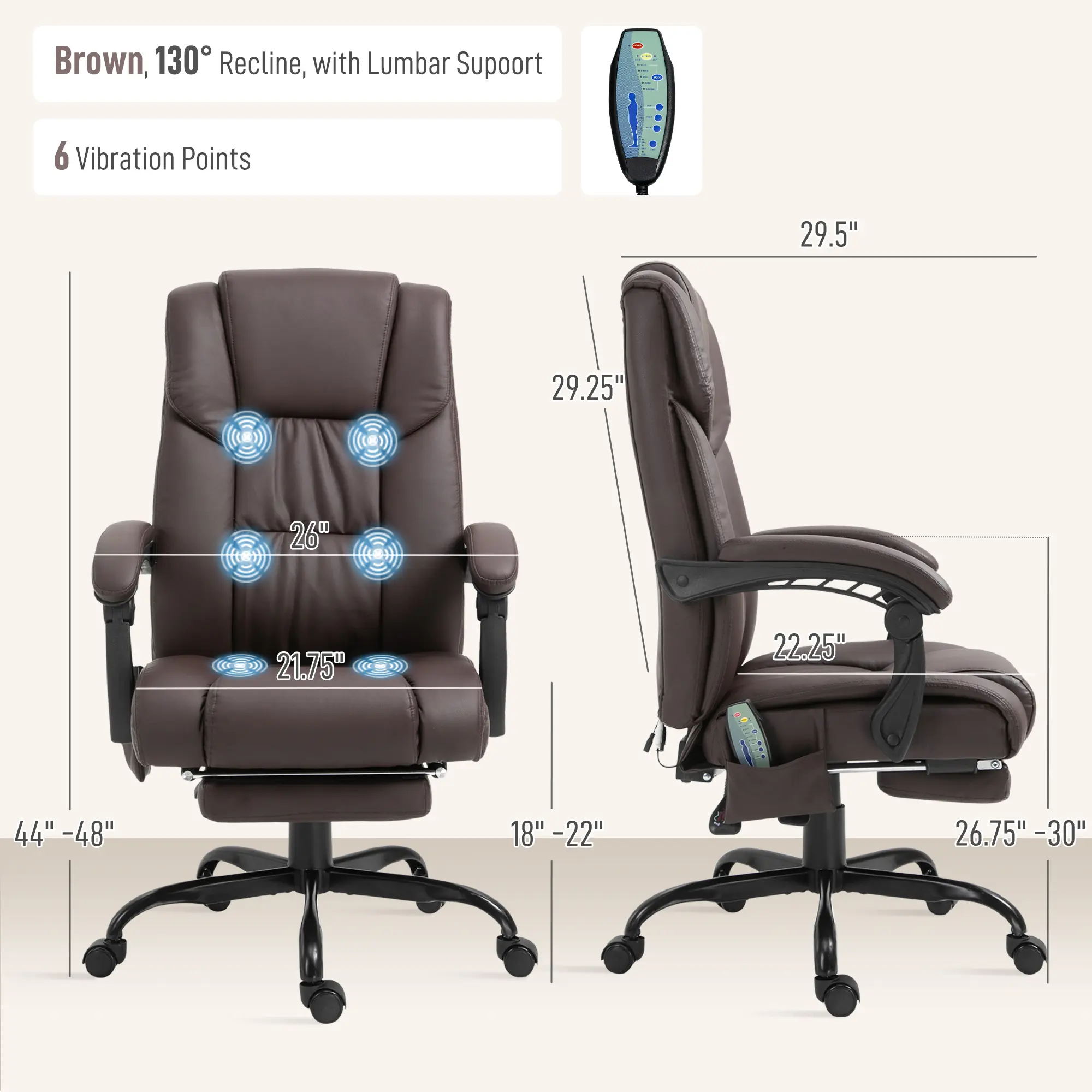 Brown, 130° Recline