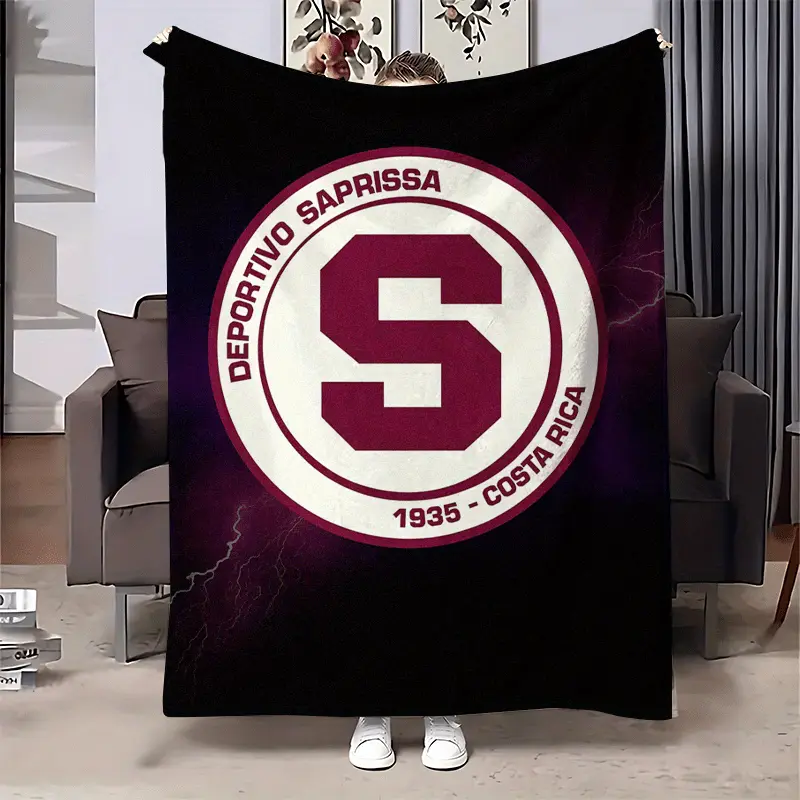 Saprissa Sport Logo Print Flannel Blanket - Distinctive S-Shaped Design, Wrinkle Resistant, Multi-Size, Ideal for Travel Camping & Sofas, Perfect Gift for Sports Enthusiasts, Glam