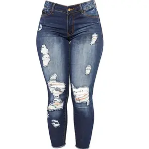 (New)Stretchy Women's Skinny Jeans, Butt Lifting Distressed Denim Pants with Pockets and Ripped Hole Trousers Womenswear Bottom Vintage Polyester Fabric SlimGift