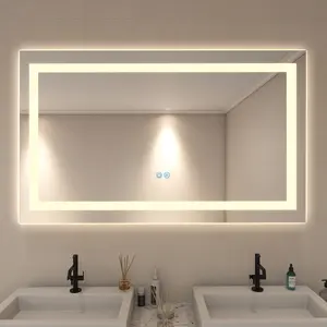 LED Bathroom Mirror with Light 60 x 36 Inch, Frontlit & Backlit Vanity Mirrors with 3 Color Lights, Large Stepless Dimmable Mirror with Anti-Fog, HD Tempered Glass