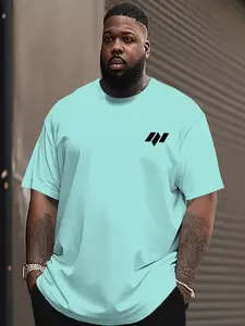 Men's Geometric Double Slant Bar 3D Print Short Sleeve Long T-Shirt, Large Size Loose Fit Casual Cool Top, All Seasons Fashion Streetwear Tee