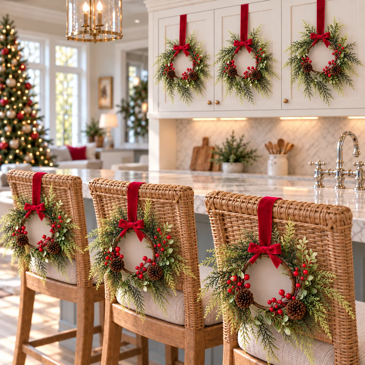 6-Pack 10-Inch Hand-Wired Mini Artificial Christmas Wreaths with Red Velvet Bows, Pinecones, Berries & Rubber Rattan Ornaments - Farmhouse Home Decor for Indoor Xmas Holiday, Front Door, Kitchen Decoration