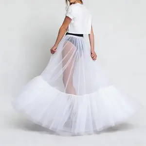Puffed Fishtail Stiff-net Petticoat With Ruffled Hem Sheer Mid-length Skirt