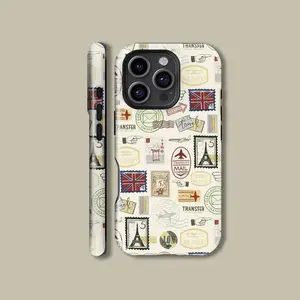Retro Travel Stickers Phone Case for iPhone 16 15 14 13 12 11 Pro Max Plus, Stamp Protective Cover for Samsung Galaxy S23 S24 S25 Ultra Case for iPhone 13