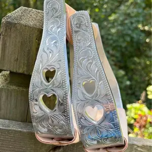 Pair HEART Cutout Engraved Aluminum Western Saddle Replacement Stirrups