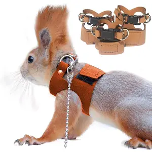 3 Pack Squirrel Harness and Leash Set - Adjustable Traction Rope Strap Anti-Biting Chain Small Animal Walking Vest for Gerbil Chinchilla Rat (3 (S/M/L) Brown)