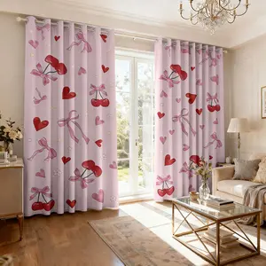 Cherry Bow Pattern Bedroom Blackout Curtains, 84 Inch Long Sunshade Drapes, for Living Room Darkening, Window Panels for Study Guest Room Grommet Top 2 Panels